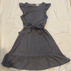 Cap-sleeve blue and white striped dress